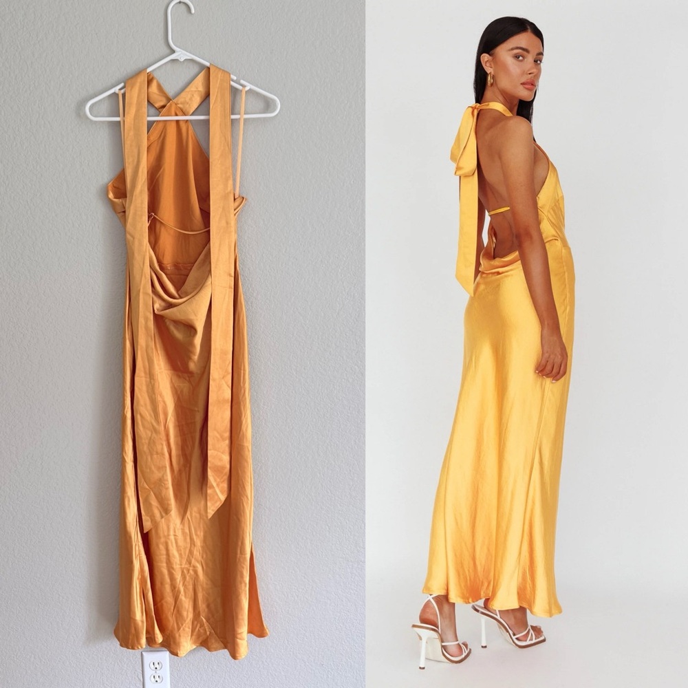 Selfie Leslie Italia Azure Crossover Halter neck Satin Maxi Dress Sun - Picture 3 of 7